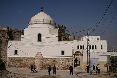 A general view shows Al-Masfi (Umayad) mosque in the old city of Mosul after its reopening and completion of its restoration. The Umayad mosque also known Al-Masfi mosque is considered the oldest in Mosul, the second oldest mosque in Iraq, and the 5th oldest mosque in Islam. It dates back to the year 16 AH (637 AD). The mosque was damaged during the operations to liberate the city of Mosul from ISIS, and the mosque was reconstructed by the ALIPH organization in cooperation with LA GUILDE Association and Al-Tameer International Group, in cooperation with the Sunni Endowment Office and the Nineveh Antiquities Inspectorate.