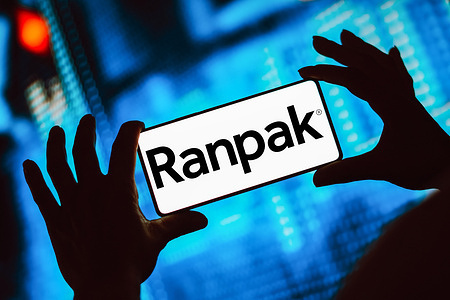 In this photo illustration, the Ranpak logo is displayed on a smartphone screen.