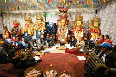 Idols of Dipankara Buddha are assembled to be worshiped during a Samyak Mahadan festival. Samyak Mahadan festival, which occurs once in Five years at Lalitpur, Nepal. This festival displays various large idols of Dipankara Buddha. Devotees from all walks of life give away different types of gifts including money and food to the deities, their keepers, monks and the Buddhist communities. The first Samyak Mahadan is said to have taken place in Nepal Sambat in (1015 AD).