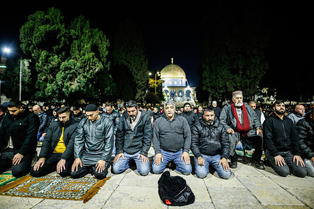 Muslims who managed to enter at Al-Aqsa Mosque perform tarawih and night prayers in East Jerusalem during the holy month of Ramadan.