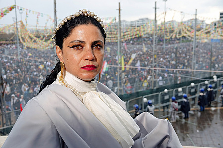 Emel Mathlouthi is seen after the concert in Diyarbakir. Tunisian-American famous singer and musician Emel Mathlouthi gave a concert in Diyarbakir, Turkey, during the celebrations of the March 21 Newroz Holiday organized by Kurdish political parties and attended by hundreds of thousands of people.