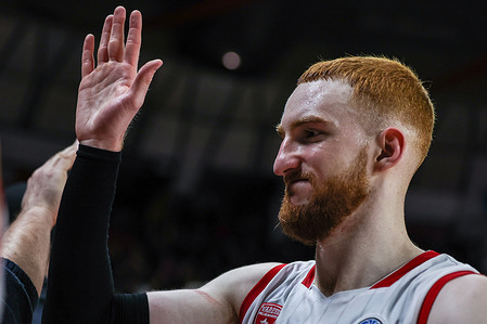 Niccolo Mannion #4 of Itelyum Varese celebrates the victory at the end of the match during FIBA Europe Cup 2023/24 Semi-Finals game between Itelyum Varese and Bahcesehir College at Itelyum Arena.
