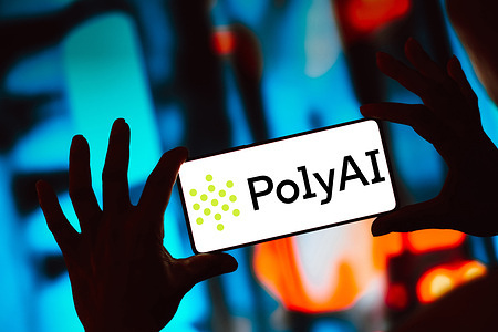 In this photo illustration, the PolyAI logo is displayed on a smartphone screen.