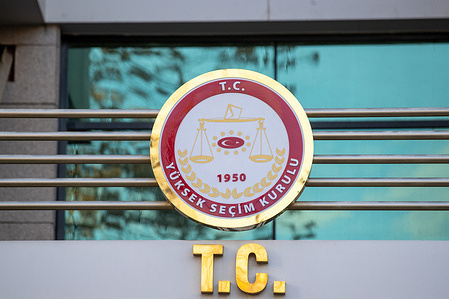 The logo of the Supreme Electoral Council (YSK) seen at its headquarters. Supreme Electoral Board (YSK) Chairman Ahmet Yener announced that the propaganda ban has been lifted in the 31 March Local Government General Elections. Thus, the ban on sharing voting data was lifted.