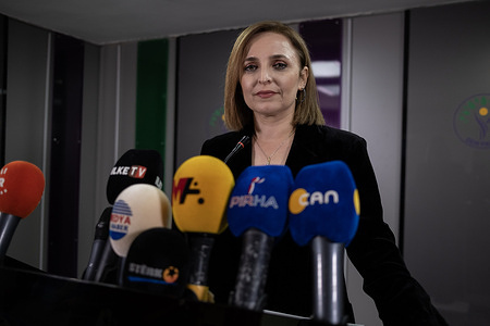 Aysegul Dogan speaks at her party's headquarters. In her first assessment of the election results, People's Equality and Democracy Party (DEM Party) Spokesperson Aysegul Dogan said, "It is the last hours to herald a great victory, please do not leave the polls."