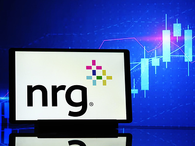 In this photo illustration, NRG Energy, Inc. logo seen displayed on a tablet.