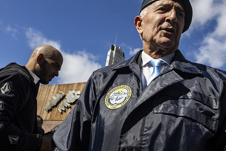 A member of the Malvinas War Veterans Association participates in the tribute at the Cenotaph of Plaza San Martin in the Retiro neighborhood. Every April 2, Argentina celebrates the Day of the Veteran and the Fallen in the Malvinas War in order to pay tribute to those who participated in the 1982 war and fought for the sovereignty of the territory.