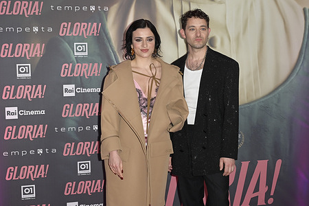 Veronica Lucchesi (L) and Dario Mangiaracina (R) attend the red carpet of movie premiere "Gloria" at Cinema Adriano.