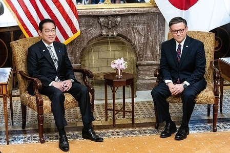 Japanese Prime Minister Fumio Kishida and House Speaker Mike Johnson at the U.S. Capitol.
