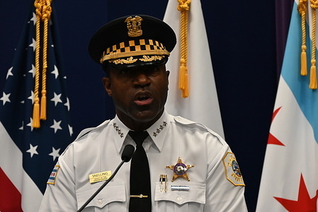 Superintendent of the Chicago Police Department Larry Snelling answers questions from members of the media on the fatal traffic stop shooting of Dexter Reed. Chicago Police Department held a news conference to discuss its strategy to address and prevent robberies throughout the City of Chicago in Chicago, Illinois, United States.