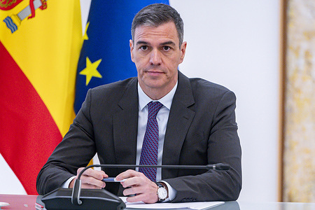 Spanish prime minister Pedro Sanchez seen during extraordinary plenary session of the State Observatory of Violence against Women at the official headquarters of the Spanish government at Palacio de la Moncloa in Madrid.