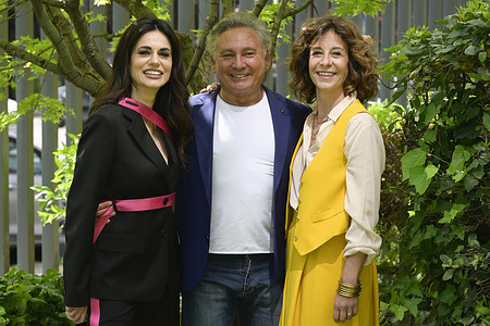 Rossella Brescia (L), Francesco Paolantoni (C) and Carlotta Natoli (R) attend at the photocall of Rai tv series "Il Santone 2" at Rai Viale Mazzini.