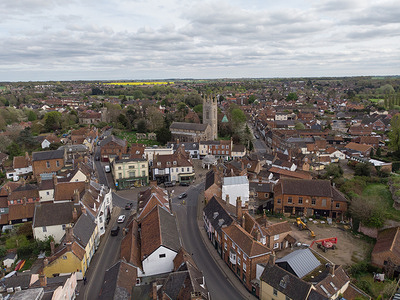 EDITOR'S NOTE : (Image taken with drone)
Arial view of St Mary's Church in the centre of Bungay, Suffolk.