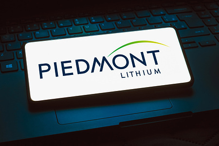 In this photo illustration, the Piedmont Lithium logo is displayed on a smartphone screen.