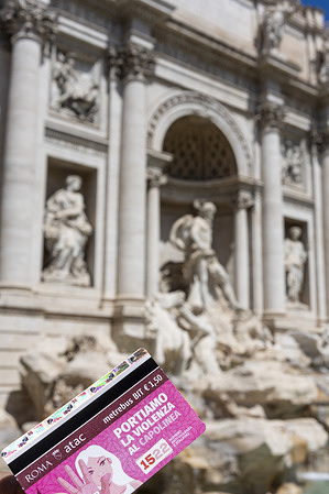 An ATAC metro and bus ticket photographed in front of the Trevi Fountain in Rome. The cost of tickets on Rome's public transport network is set to increase this summer from the current €1.50 to €2; the price hike is set to take effect from 1 July. The rise in ticket prices relates to the capital's Metrebus fare system, a consortium of which Cotral partners with Trenitalia and Rome's municipal transport provider ATAC.