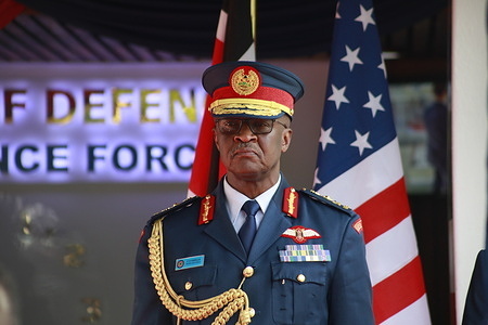 Chief of Defence Forces General Francis Ogolla of Kenya seen during a visit by the United States Secretary of Defense Lloyd Austin (unseen) at the Department of Defence (DOD) in Nairobi.