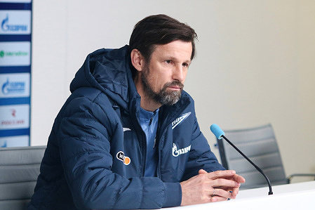 Sergei Semak, a head coach of the Zenit football club seen during a press conference at the Zenit FC training base in Saint Petersburg before the Zenit Saint Petersburg - Orenburg football match, which will be held in Saint Petersburg.