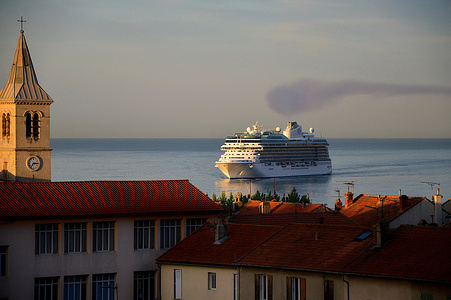 A passenger cruise ship Vista arrives at the French Mediterranean port of Marseille.