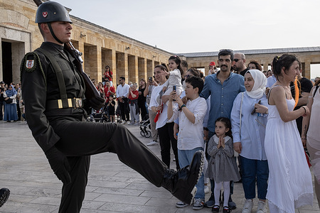 Children and families watch the soldiers marching. National Sovereignty and Children's Day was celebrated all over Turkey. Anitkabir, where Mustafa Kemal Ataturk's mausoleum is located, was visited by 111 thousand 527 people on April 23 National Sovereignty and Children's Day.