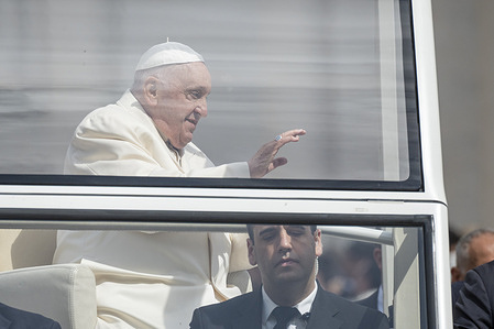 Pope Francis leaves St. Peter's Square at the end of the his traditional Wednesday General Audience.