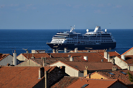 The passenger cruise ship Azamara Quest arrives at the French Mediterranean port of Marseille.