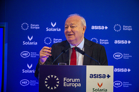 Miguel Ángel Moratinos, Spanish diplomat and high representative of the United Nations, addresses those present during an informative breakfast. Different people from the Spanish Socialist Workers Party (PSOE), including some ministers from the Government of Spain, joined Miguel Ángel Moratinos, who is the Deputy Secretary General and High Representative of the United Nations Alliance of Civilizations. They were at a breakfast meeting organized by Foro Nueva Economía at the Ritz Hotel in Madrid. NEF is a big platform where Spanish politics and economics are discussed.