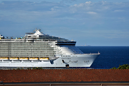 The passenger cruise ship Oasis of the Seas arrives at the French Mediterranean port of Marseille.