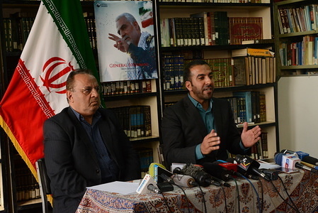 Tohid Afzali, head of the political department at the embassy of Iran in Kenya and Mahmoud Majlesain (L), Cultural counsellor at the embassy of Iran in Kenya brief the media at the cultural council of the Embassy of the Islamic Republic of Iran.