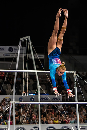 Jonna Adlerteg from Sweden seen in action during the Gymnastics World Cup 2019 at the John Cane Arena.