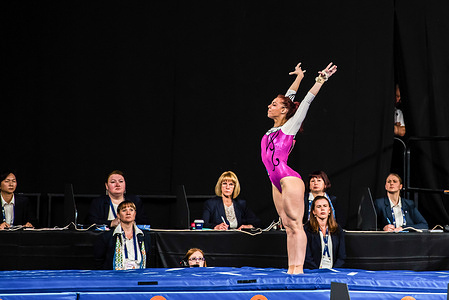 Slovenian Tjasa Kysselef seen during the 2019 Melbourne Artistic Gymnastics World Cup at the John Cain Arena.