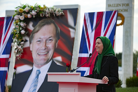 Maryam Rajavi, the President-elect of the National Council of Resistance of Iran (NCRI), speaks during the Iranian Opposition Memorial Ceremony in Ashraf-3, Albania, held in tribute to the British MP, Sir David Amess, who was brutally murdered at a church in Leigh-on-Sea, a London Suburb, on October 15.
She said, all of us in the Iranian Resistance and the people of Iran have lost an exceptional friend. The British people and the world have lost a great advocate for freedom and human rights.