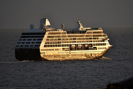 The liner “Azamara Quest” cruise ship leaves the French Mediterranean port of Marseille.