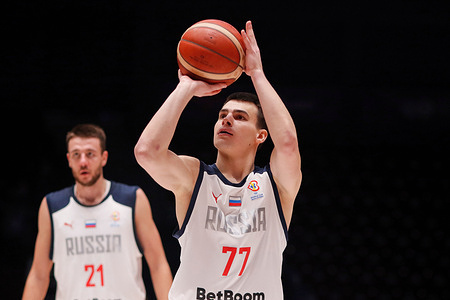 Aleksandr Khomenko (R) of Russia is seen in action during their match with Iceland for the 2 Round: Group H at the FIBA Basketball World Cup 2023 Qualifiers held at the Jubilee Arena in Saint Petersburg.
The final score of the match between Iceland is 89:65, in favor of Russia.