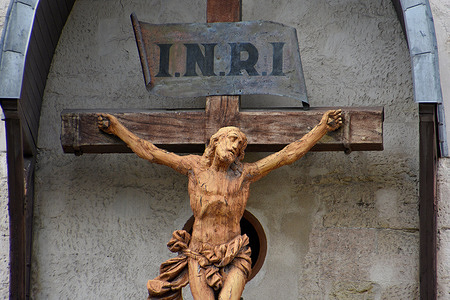 View of the crucifix at Notre-Dame-des-Accoules church in Marseille.