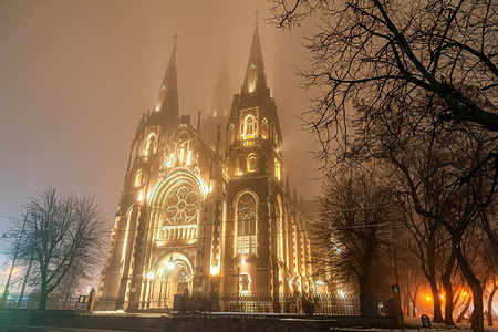 Church of St Olha and Elizabeth seen during foggy weather.
