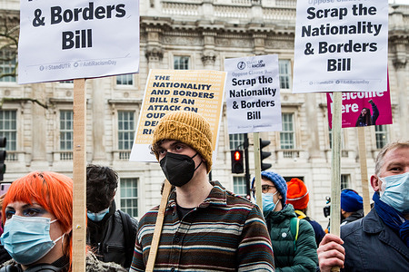 Protesters hold placards expressing their opinions outside 10 Downing Street during the demonstration.
Protesters say Clause 9 of the bill, covering “notice of decision to deprive a person of citizenship”. Without notice will affect black, Asian and minority ethnic citizens.