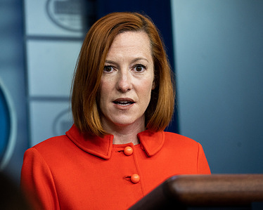 White House Press Secretary Jen Psaki speaking to reporters at a press briefing in the White House Press Briefing Room.