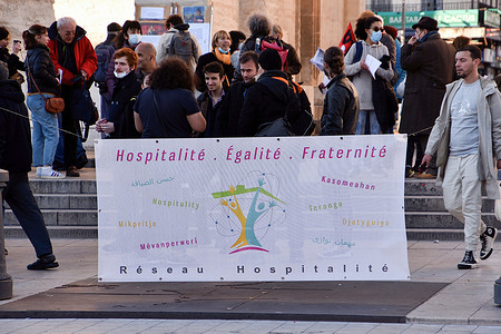 A banner is seen during the celebration of International Migrants Day.
People gathered at Porte d'Aix in Marseille to celebrate International Migrants Day. The Migrants Day commemorates the adoption of the International Convention on the Protection of the Rights of all migrant workers and members of their families.