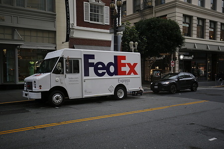 A FedEx truck seen parked on the streets of San Francisco.
