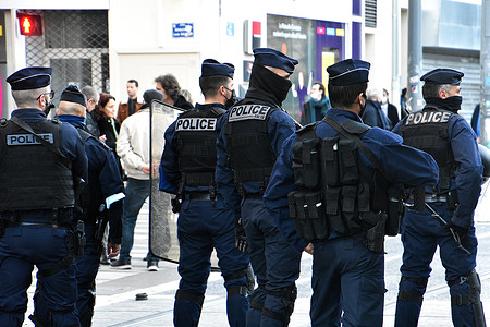 Police force seen standing on guard during the demonstration as protesters took to the streets of France protesting against the health pass.