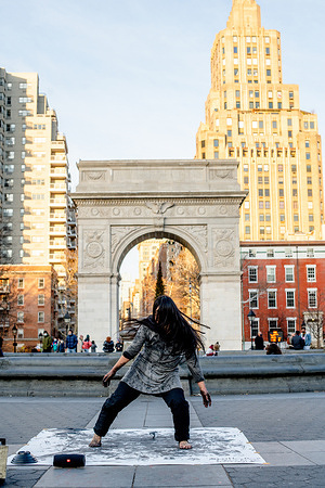 Dancer and painter Kanami Kusajima performs in Washington Square Park. New York City has used a photo of her dancing as part of its No Stopping New York recovery campaign from COVID-19 pandemic.