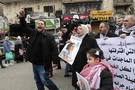 A Palestinian man shouts slogans during the demonstration in support of prisoners on hunger strike.The demonstrators demand the release of Palestinian prisoners in Israeli prison.