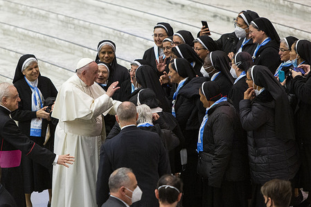 Pope Francis meets a group of nuns during the Paul VI General Audience in the Hall.