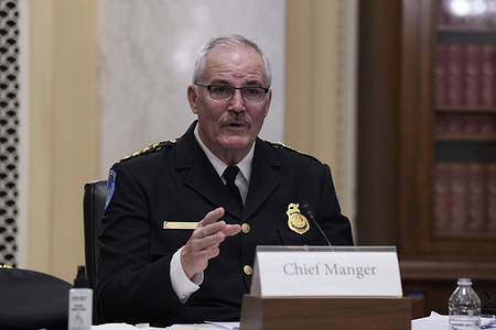 Capitol Police Chief Thomas Manger testifies before a Senate Rules and Administration Committee during a hearing about Oversight of the US Capitol Police following the January 6th Attack on the Capitol at Russell Senate/Capitol Hill in Washington DC, USA.
