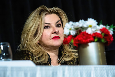 Michele Fiore is seen at the Republican governor candidates debate in Reno.
Nevada's Republican gubernatorial primary candidates gathered inside a casino ballroom in Reno to participate in their first debate.