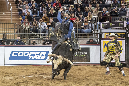 Kyler Oliver rides Bentley for the win during the Professional Bull Riders 2022 Unleash The Beast event at Madison Square Garden in New York City.