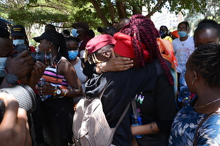 A demonstrator consoles her counterpart during a protest in Nairobi.
The Queer Republic organised a protest following remarks, that homosexual students should be banned from boarding schools by the education minister Prof. George Magoha in Kenya.