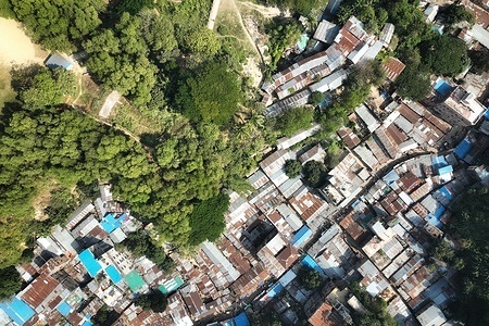 (EDITORS NOTE: image taken with drone) 
An unplanned and illegal slum sprawls on a hillside in the Chittagong, the second largest city of Bangladesh.
Uncontrolled development is continuing unabated in the city at a time when the coronavirus pandemic should be seen as a wake-up call to rethink our relationship with natural ecosystems. In 2015, the International Journal of Nature and Life Sciences published a research report claiming that in the past 28 years, 64% of hills in the metropolitan area of Chittagong have been destroyed. On June 11, 2007, as many as 127 people died following a landslide in the city.Apart from individuals and private organisations,state-owned agencies have also destroyed the city's hills, posing a serious threat to the environment.