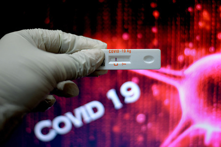 In this photo illustration a Coviself Rapid Antigen Test kit with Negative Result seen with some Covid19 words in the background.
CoviSelf is India's first ICMR (Indian council of Medical Research)approved COVID19 Rapid Antigen Self test kit by Mylab prescribed by Government of India for making Rapid Covid Test .