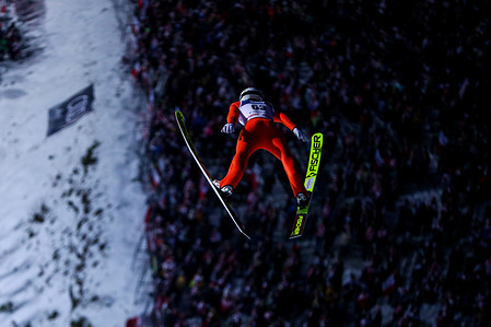 Killian Peier seen in action during the individual competition of the FIS Ski Jumping World Cup in Zakopane.